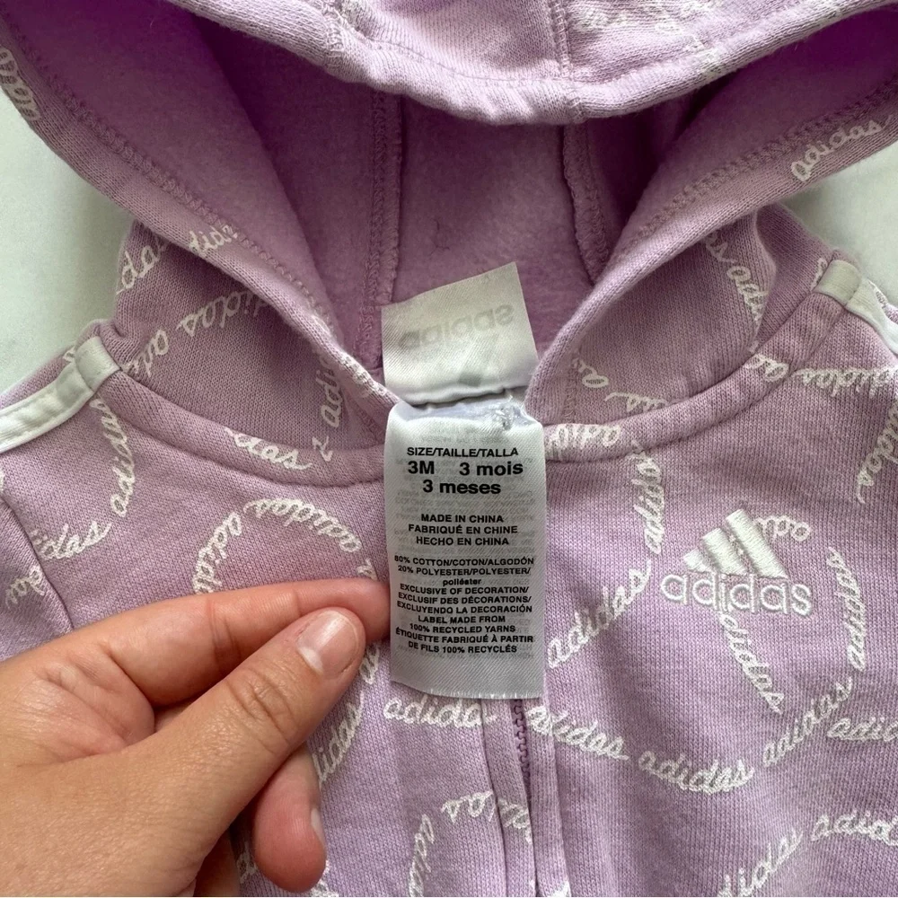 Adidas Baby Fleece Track Suit Set Peplum Sweater Track Pants Purple Size 3 Month